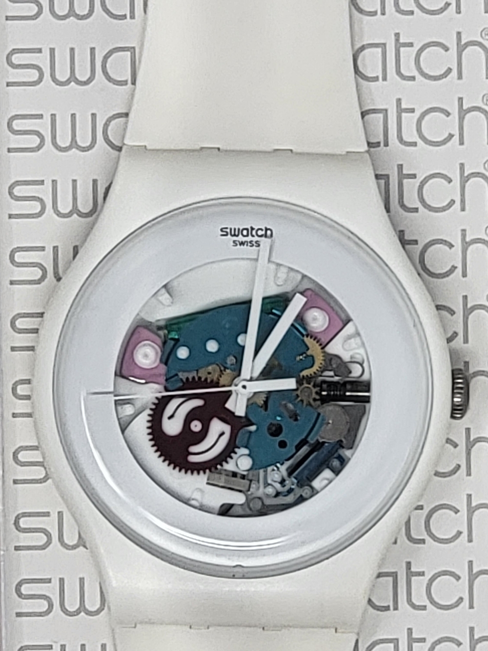 Swatch Swiss White Transparent Dial Silicone Watch New Battery